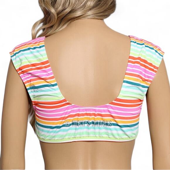 Decree Striped Lace Up Bralette Bikini Top Multicolor Swimsuit Size M - Picture 5 of 10